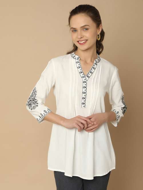 women embroidered mandarin neck tunic - 20951248 - Very Small Image - 1