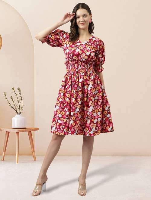 women red floral printed fit & flare dress - 20960323 - Very Small Image - 1