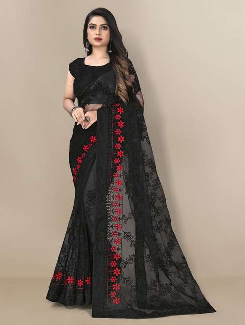 women black embroidered saree with blouse - 20960483 - Very Small Image - 1