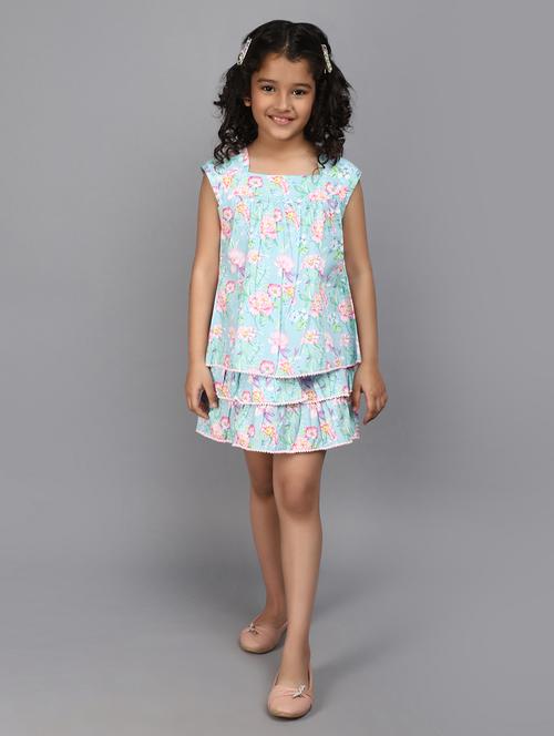 girls light blue printed frock - 20965279 - Very Small Image - 1