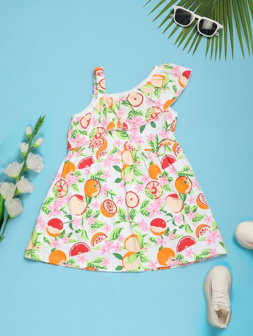 girls white printed frock - 20972374 - Very Small Image - 1
