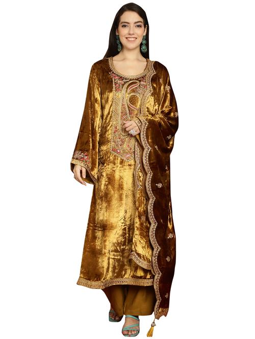 gold velvet unstitched suit - 20982453 - Very Small Image - 1