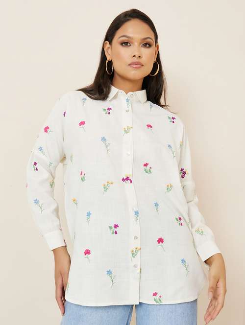 women embroidered collared boxy shirt - 20982874 - Very Small Image - 1