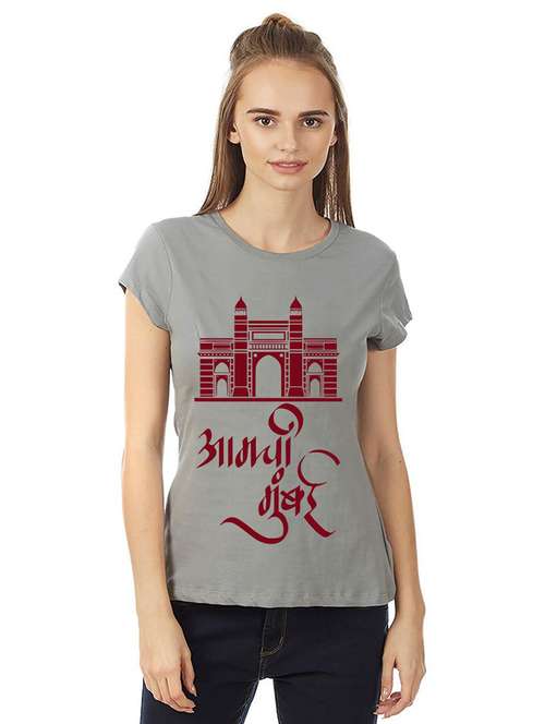 women round neck front print t-shirt - 21015636 - Very Small Image - 1