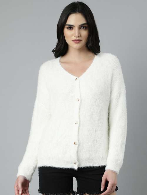 women solid acrylic cardigan - 21023530 - Very Small Image - 1