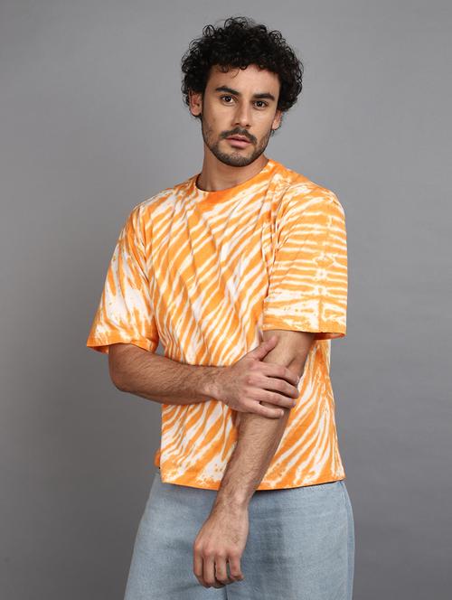 men orange tie & dye printed casual t-shirt - 21024033 - Very Small Image - 1