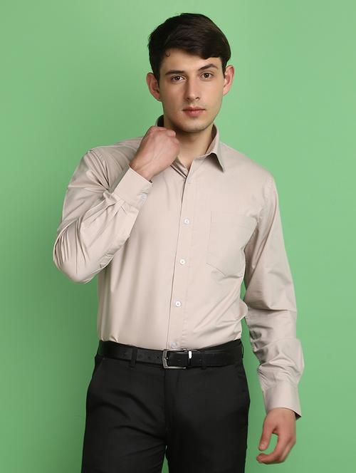 men beige regular fit long sleeve formal shirt - 21024392 - Very Small Image - 1