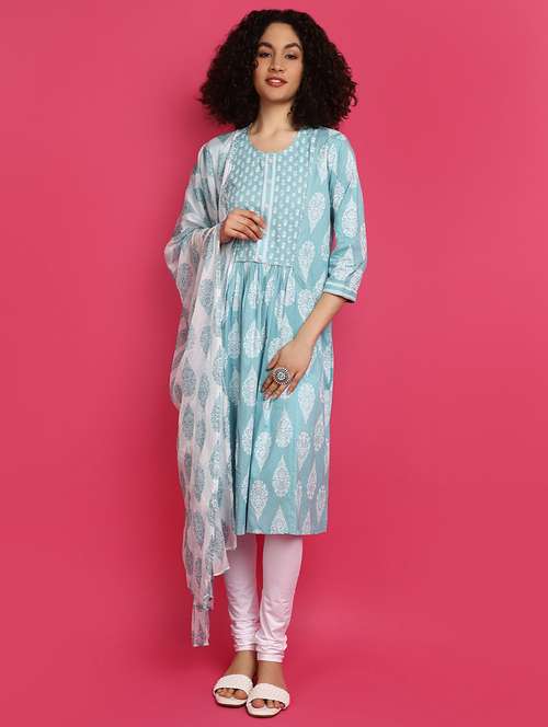 light blue printed a-line kurta - 21031848 - Very Small Image - 1