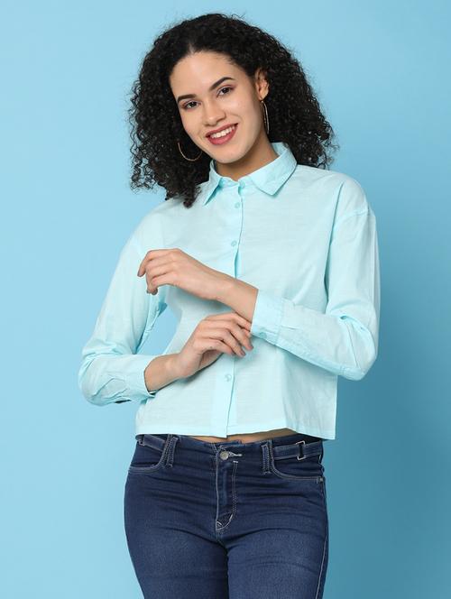women solid collared puff sleeevs shirt - 21031898 - Very Small Image - 1