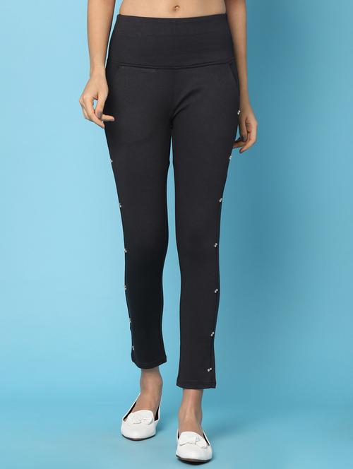 black solid cotton jegging - 21035560 - Very Small Image - 1