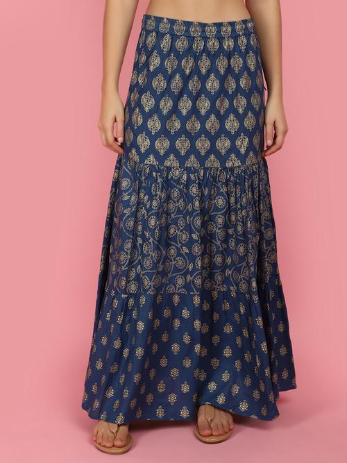 women printed rayon tiered skirt - 21043508 - Very Small Image - 1