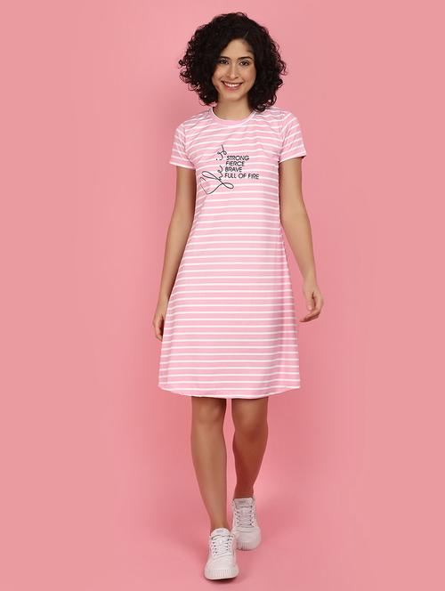 pink striped cotton a-line dress - 21049311 - Very Small Image - 1