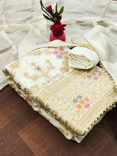 zari work self design unstitched suit set - 21055915 - Very Small Image - 1