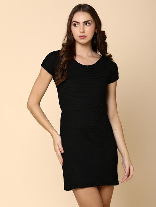 black self design cotton sheath dress - 21104249 - Very Small Image - 1