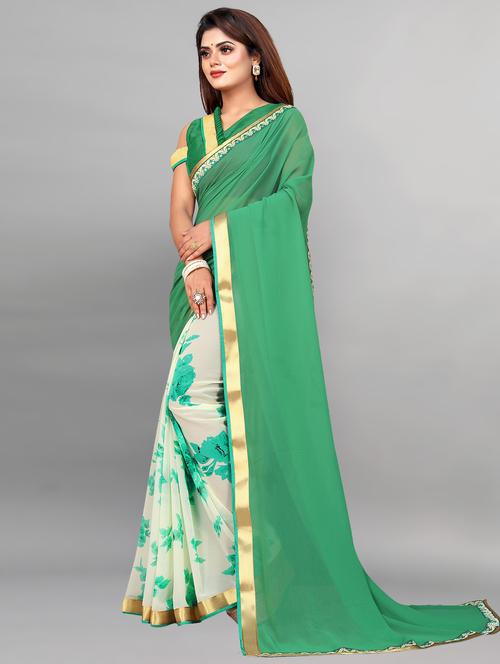 women green printed lace work saree with blouse - 21138689 - Very Small Image - 1