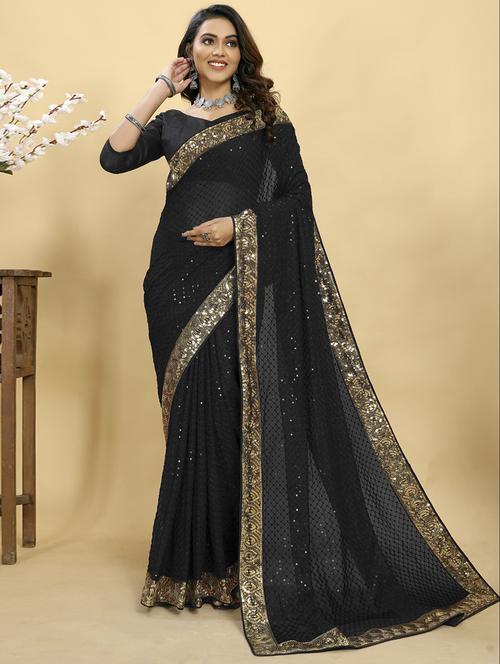 women solid with work saree with blouse - 21139795 - Very Small Image - 1