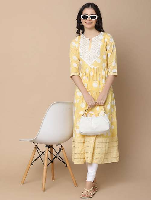 women embroidered notch neck flared kurta - 21142424 - Very Small Image - 1