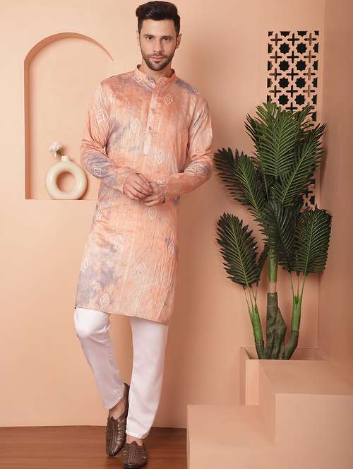 peach self design kurta pyjama set - 21154121 - Very Small Image - 1