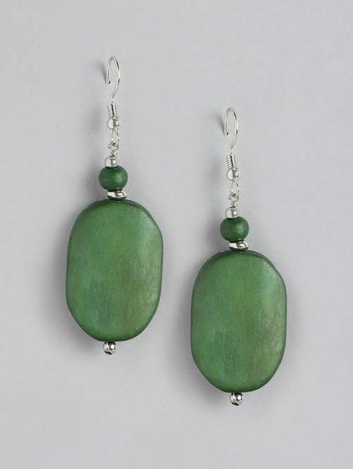green metal drop earrings - 21170005 - Very Small Image - 1