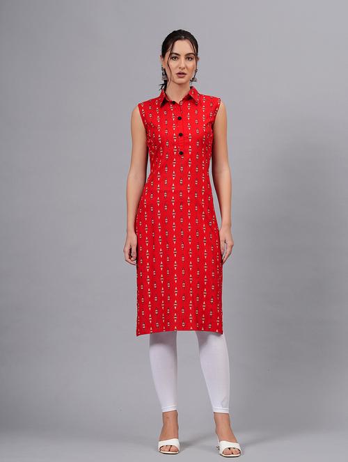 red viscose straight kurta - 21171017 - Very Small Image - 1