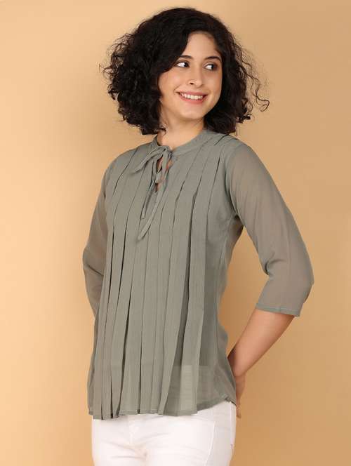 women solid tie up neck top - 21172211 - Very Small Image - 1