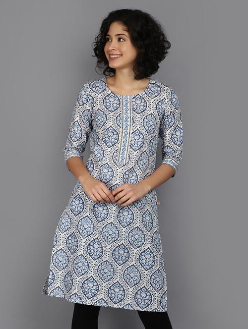 women blue round neck straight kurta - 21176505 - Very Small Image - 1