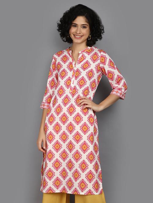 women white mandarin neck straight kurta - 21176506 - Very Small Image - 1