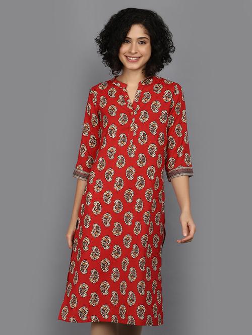 women maroon mandarin neck straight kurta - 21176508 - Very Small Image - 1