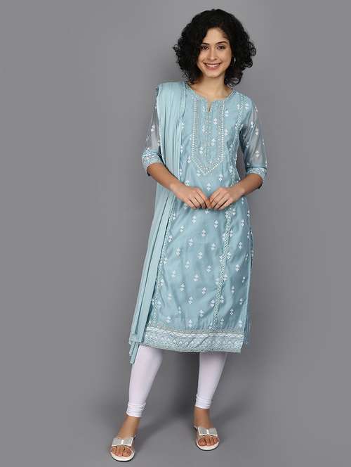women light blue notch neck straight kurta - 21176515 - Very Small Image - 1