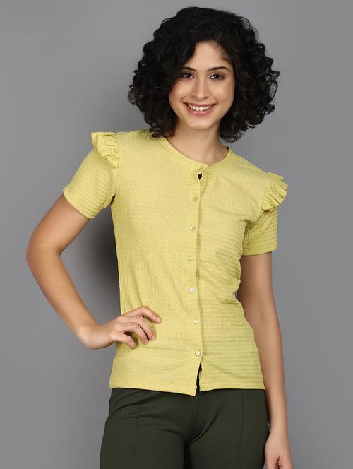 women yellow round neck shorts sleeves top - 21176588 - Very Small Image - 1