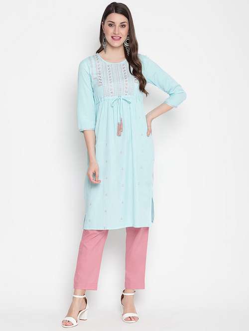 women three quarter sleeve straight kurta - 21195542 - Very Small Image - 1