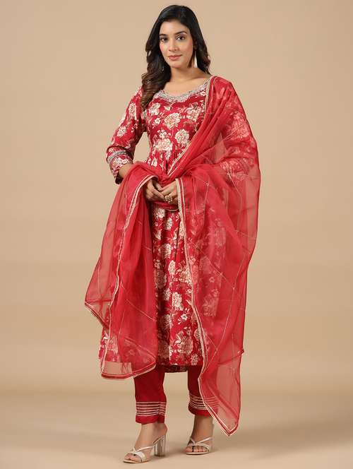 women three quarter sleeve kurta pant with dupatta set - 21195579 - Very Small Image - 1