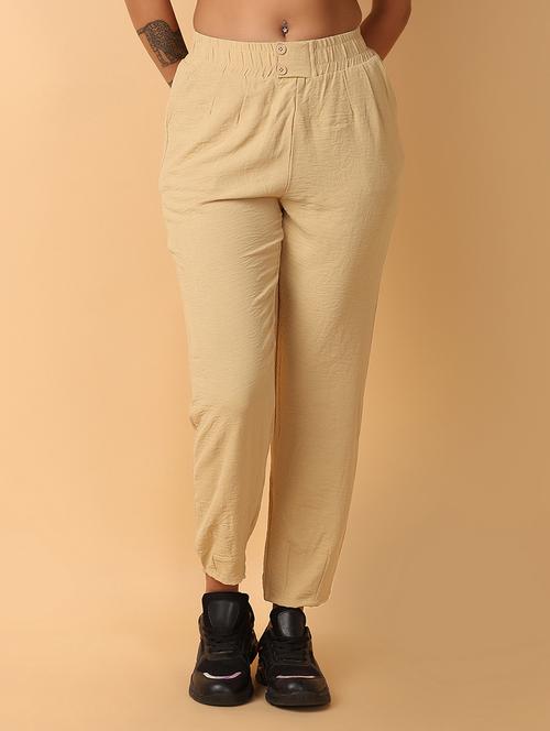 women beige cotton peg trouser - 21220899 - Very Small Image - 1