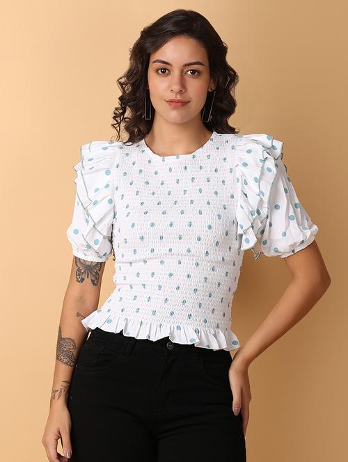 women white polka dots print puff sleeve top - 21226896 - Very Small Image - 1