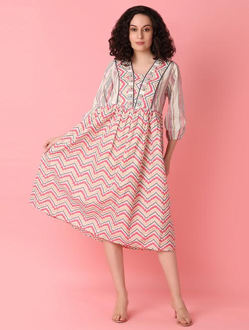 pink printed fit & flare dress - 21226926 - Very Small Image - 1