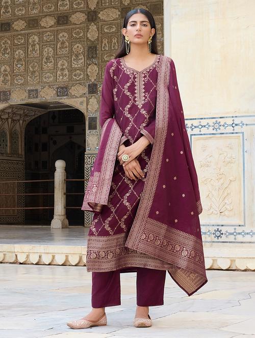 burgundy silk blend suit set - 21227916 - Very Small Image - 1