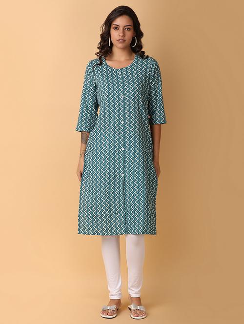 women three quarter sleeve a-line kurta - 21230189 - Very Small Image - 1