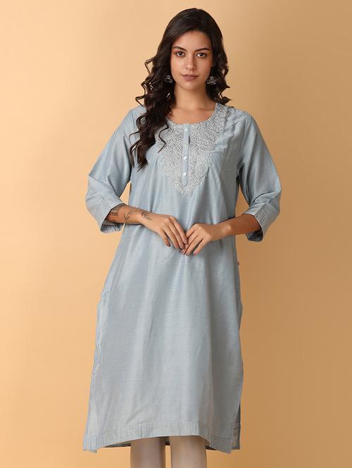 women three quarter sleeve straight kurta - 21244156 - Very Small Image - 1