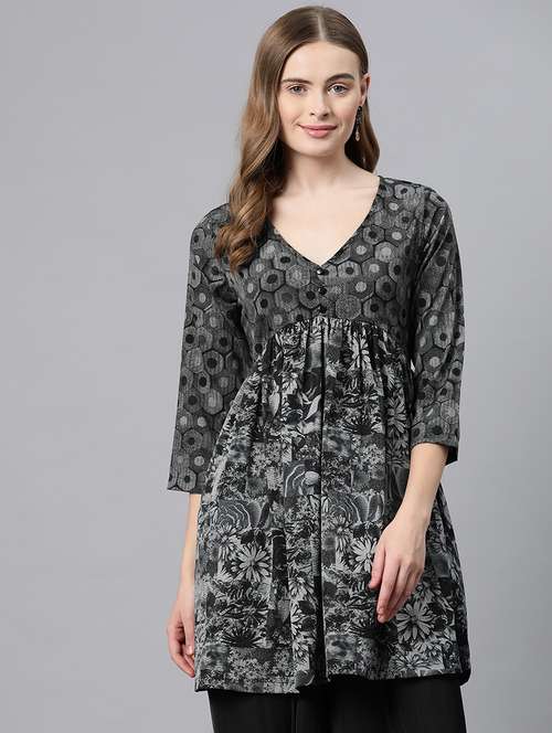 women black printed flared tunic - 21249336 - Very Small Image - 1