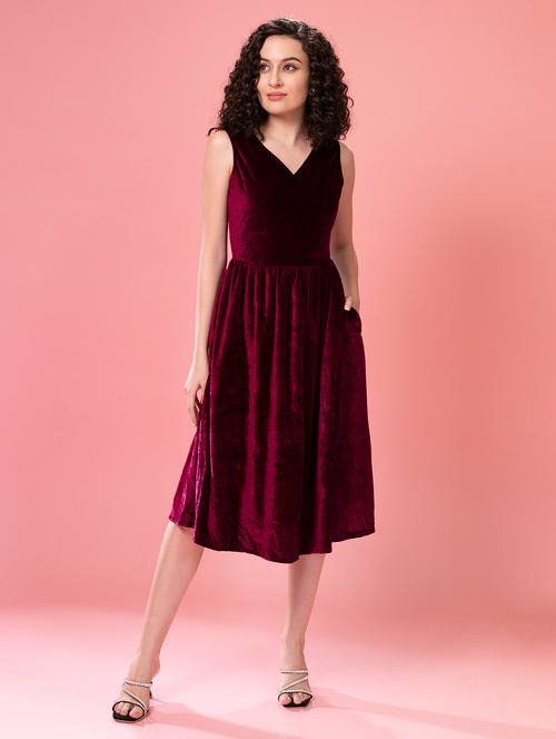 women solid fit & flare dress with pocket - 21286074 - Very Small Image - 1