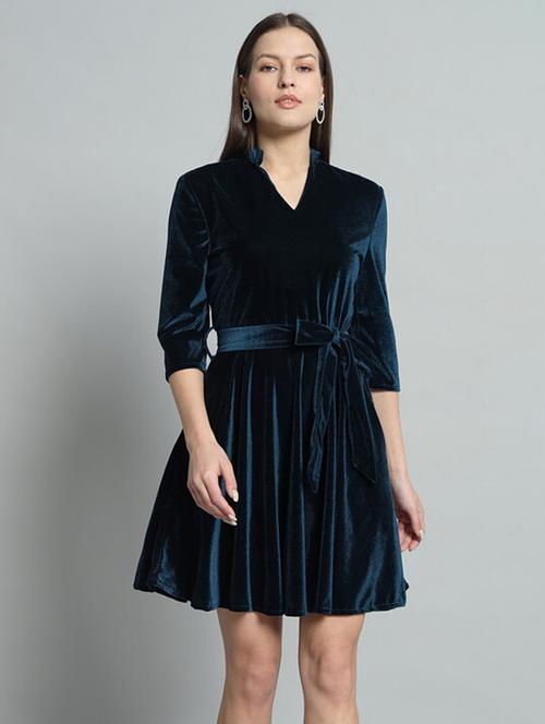 women navy blue velvet a-line dress - 21286103 - Very Small Image - 1