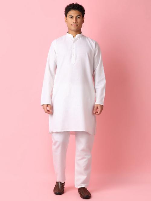 men white solid kurta pyjama ethnic wear set - 21287000 - Very Small Image - 1