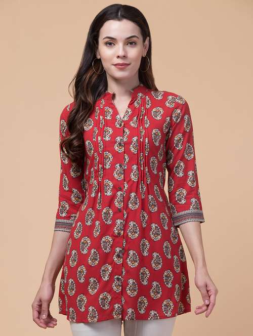 red rayon regular tunic - 21288272 - Very Small Image - 1