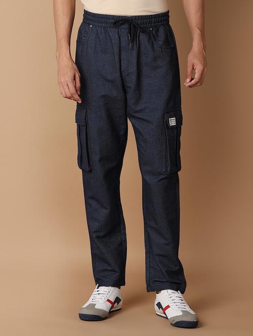 navy blue solid cargos casual trouser - 21308530 - Very Small Image - 1