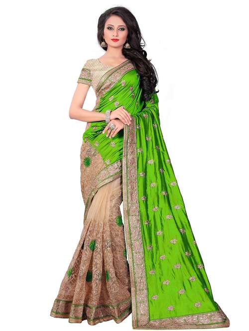 women green embroidered saree with blouse - 21317462 - Very Small Image - 1