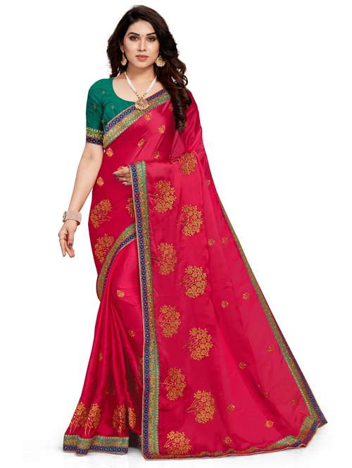 wome pink embroidered saree with blouse - 21317711 - Very Small Image - 1