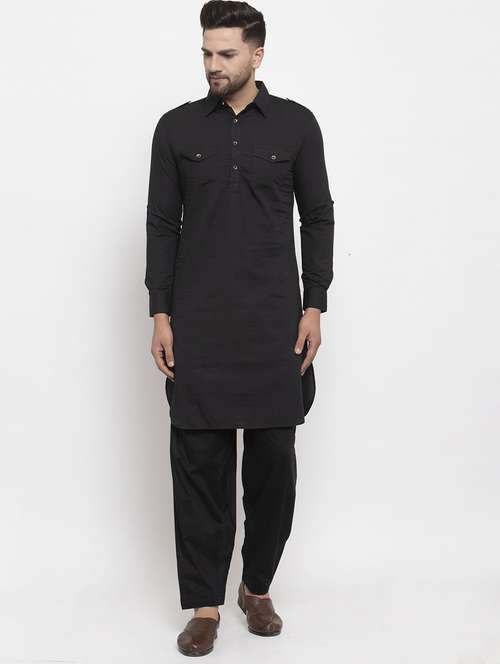 men solids long sleeves pathani kurtas - 21324564 - Very Small Image - 1