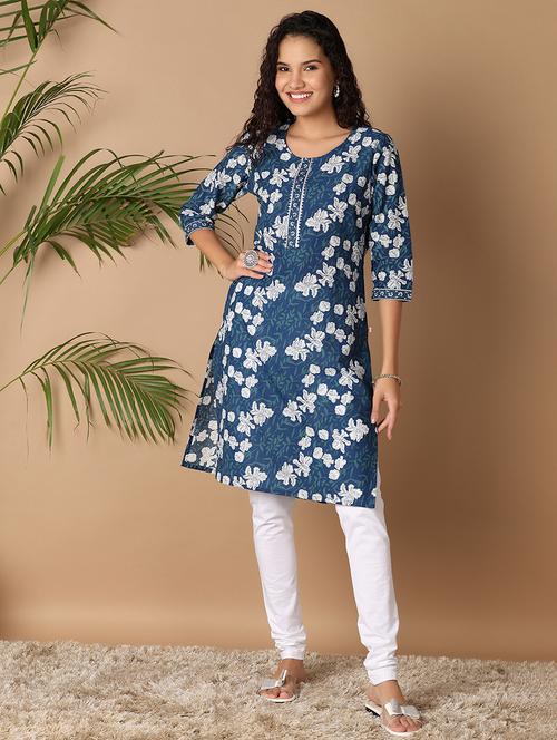 women three quarter sleeve printed straight kurta - 21332084 - Very Small Image - 1