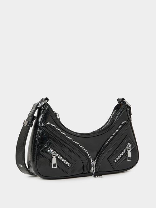 black leatherette (pu) solid sling bag - 21334340 - Very Small Image - 1
