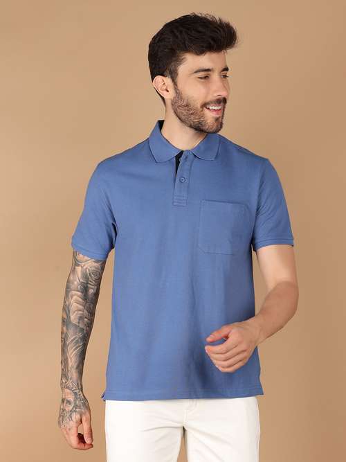 men blue regular fit plain short sleeve polo t-shirt - 21341788 - Very Small Image - 1
